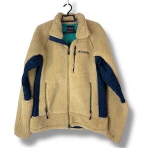 Columbia Jacket Adult Small Japan Retro Sherpa Deep Pile Fleece Tan‎ Blue